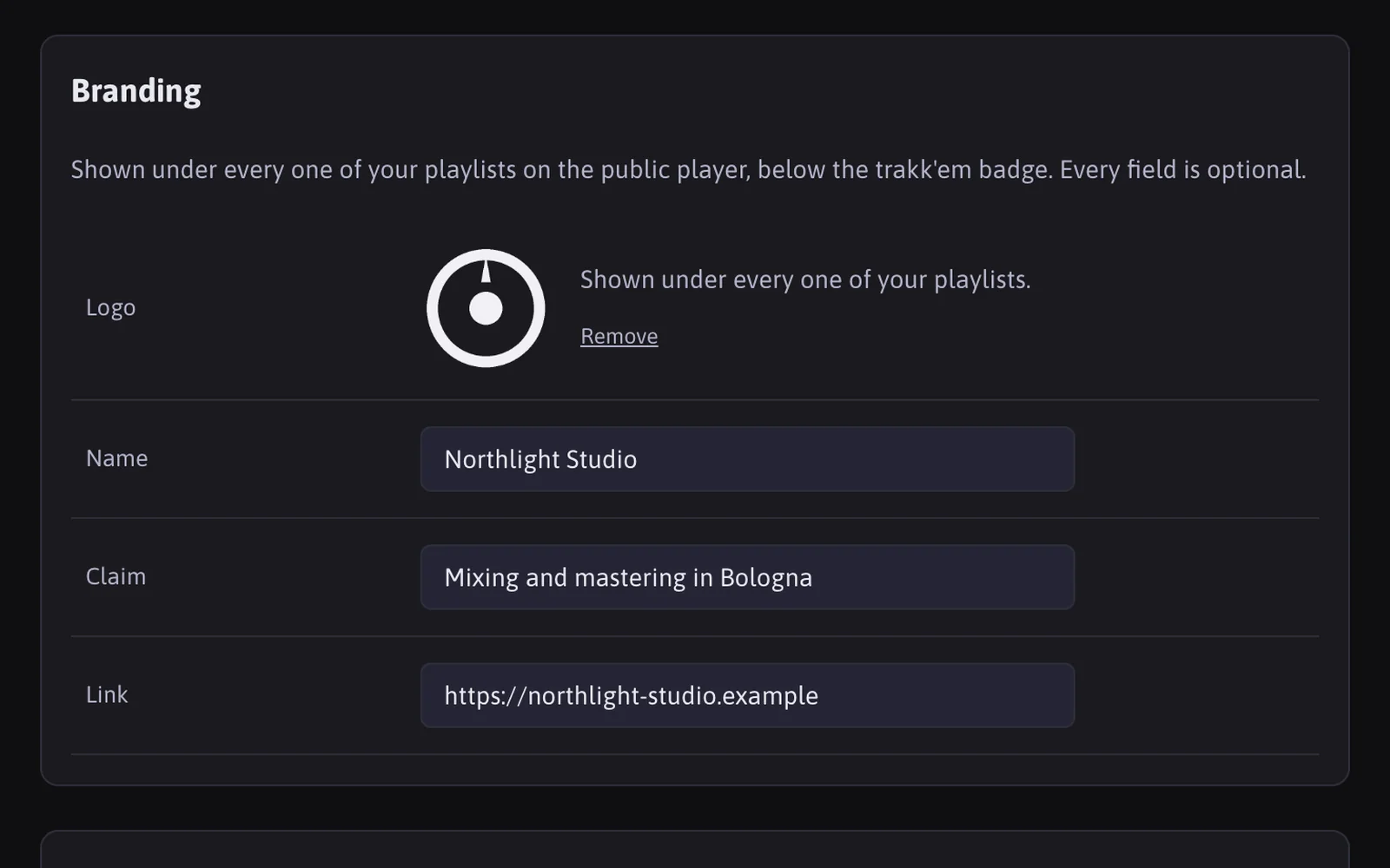 Custom branding screenshot