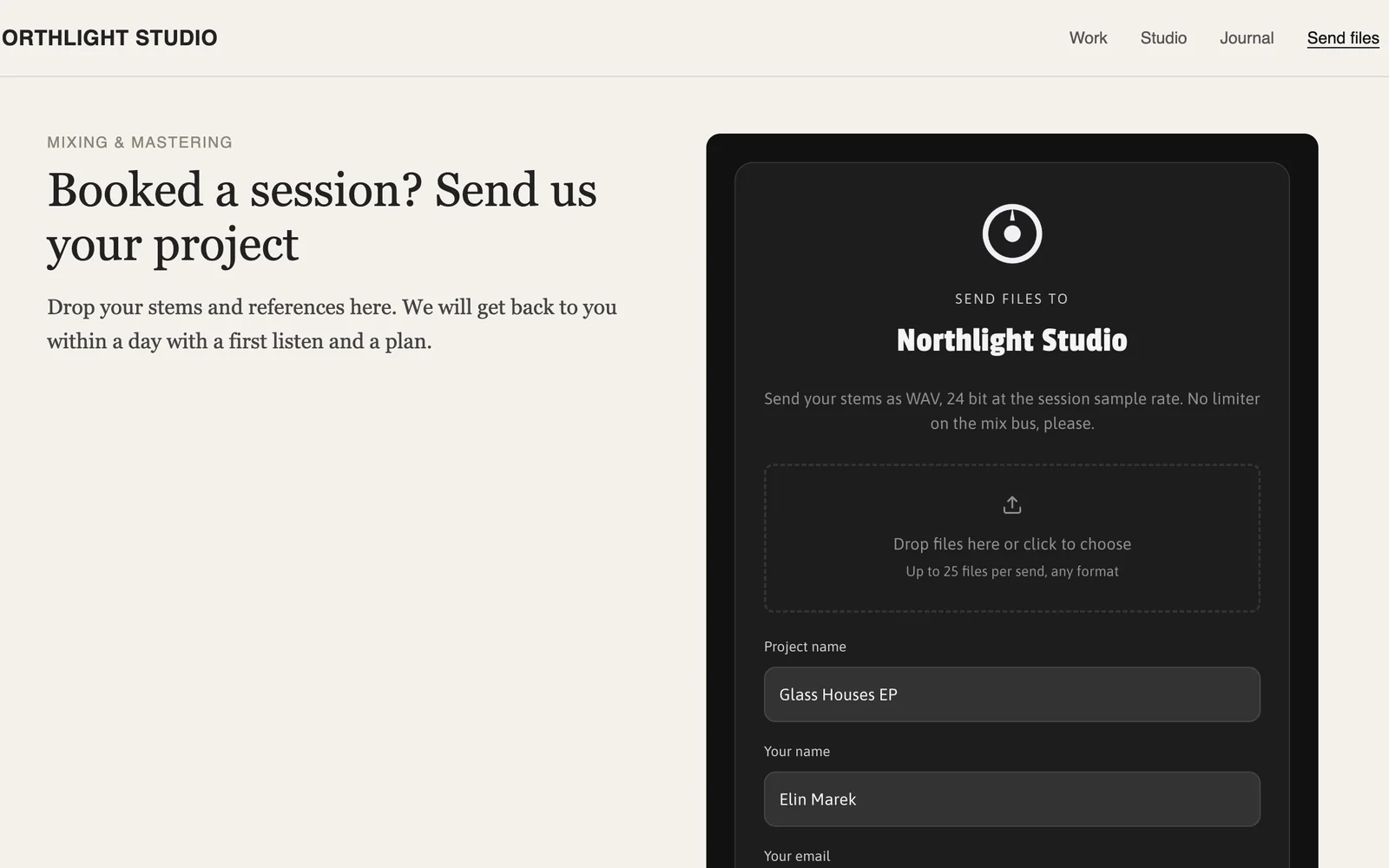 Upload area screenshot