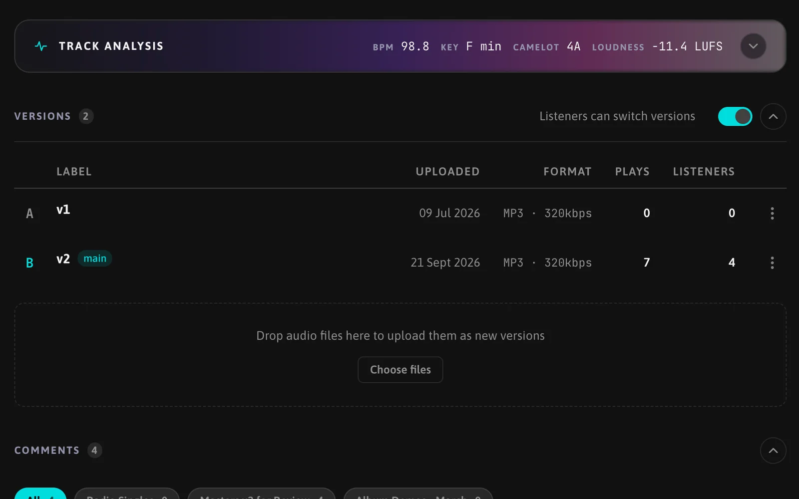 Versions screenshot