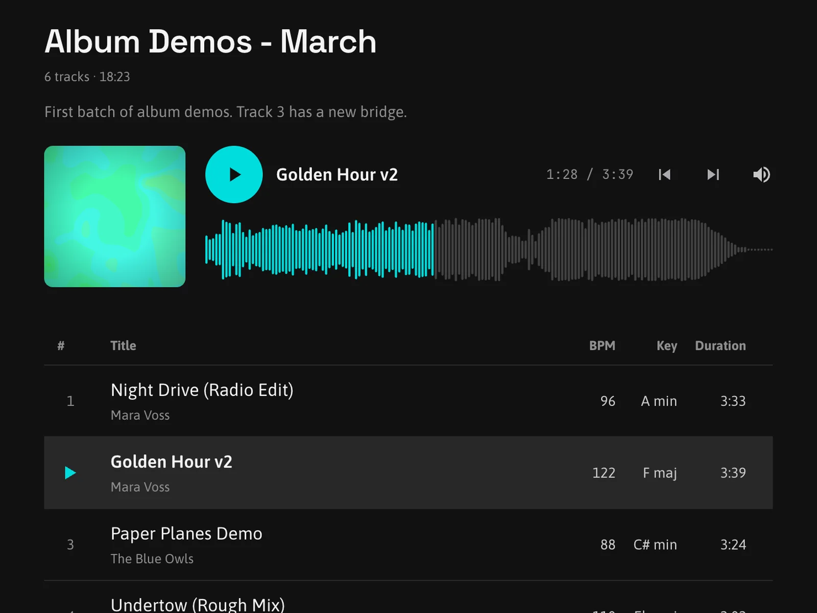 trakk'em public player with a playlist