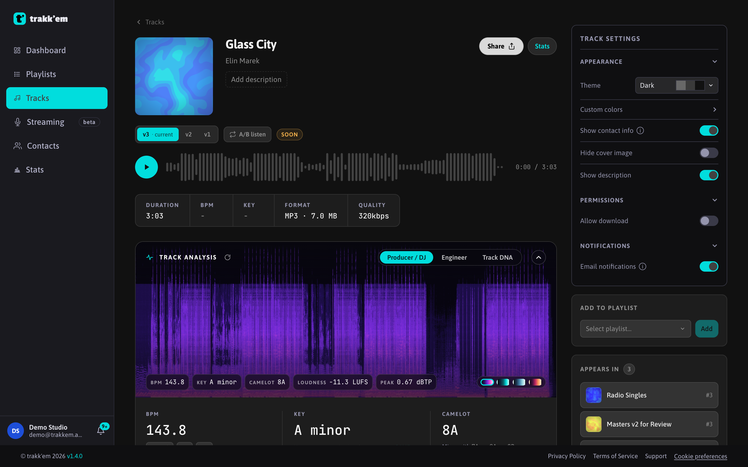 Track analysis. BPM, key, loudness and spectrogram (Pro).