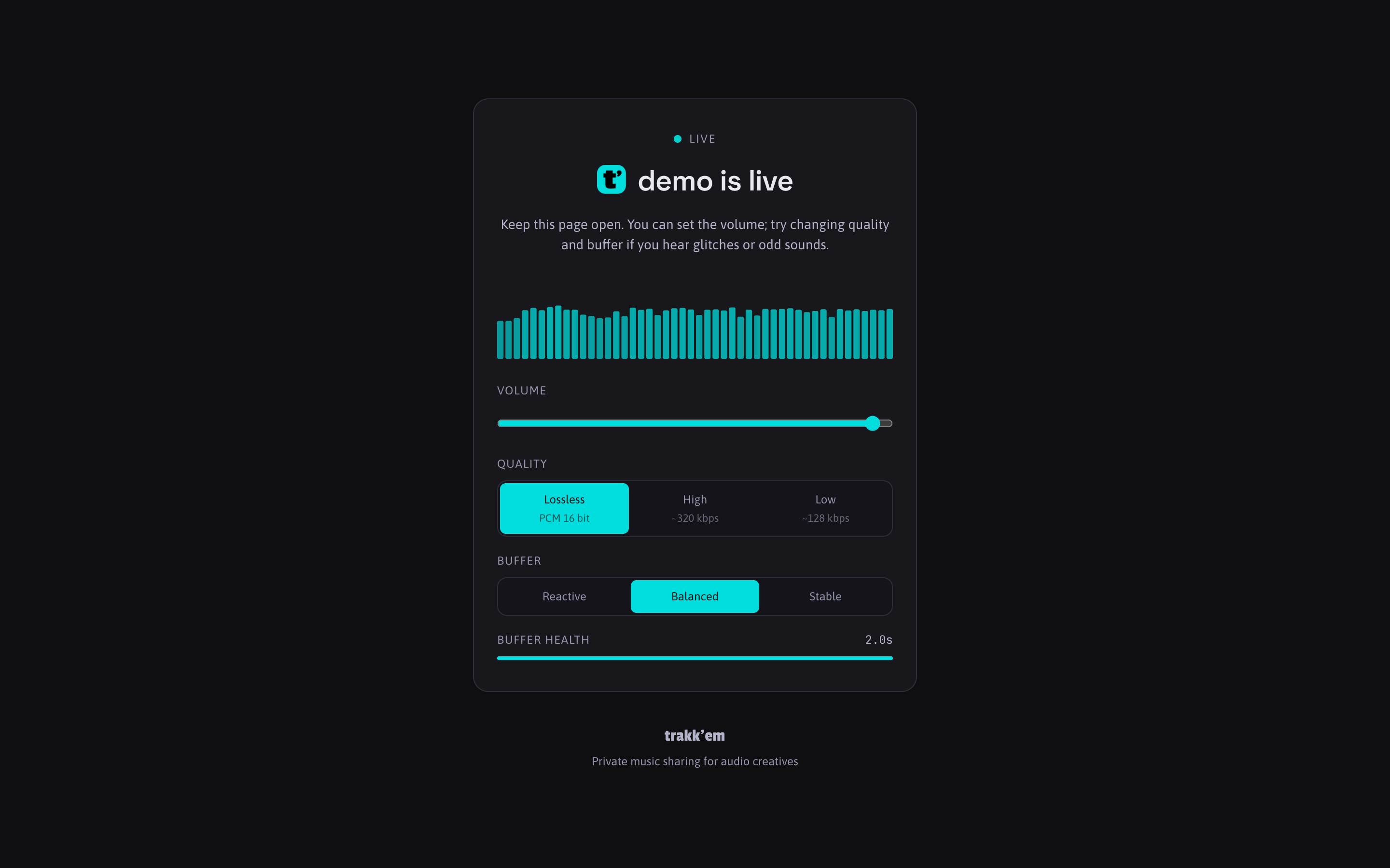 Live streaming. Listener page of a live broadcast (Pro).